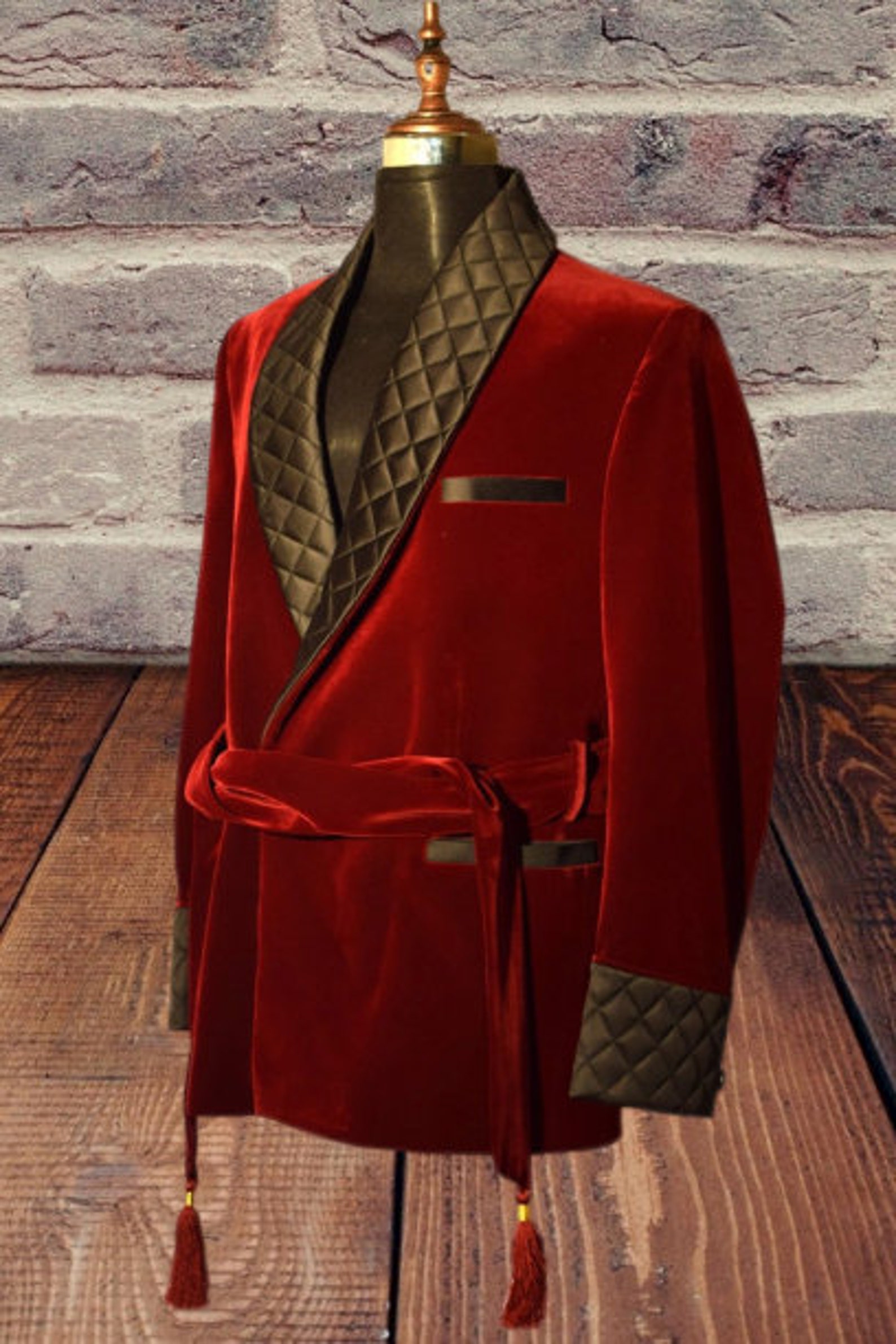 Mens Quilted Robes Smoking Jackets Maroon Velvet Smoke Coat Etsy