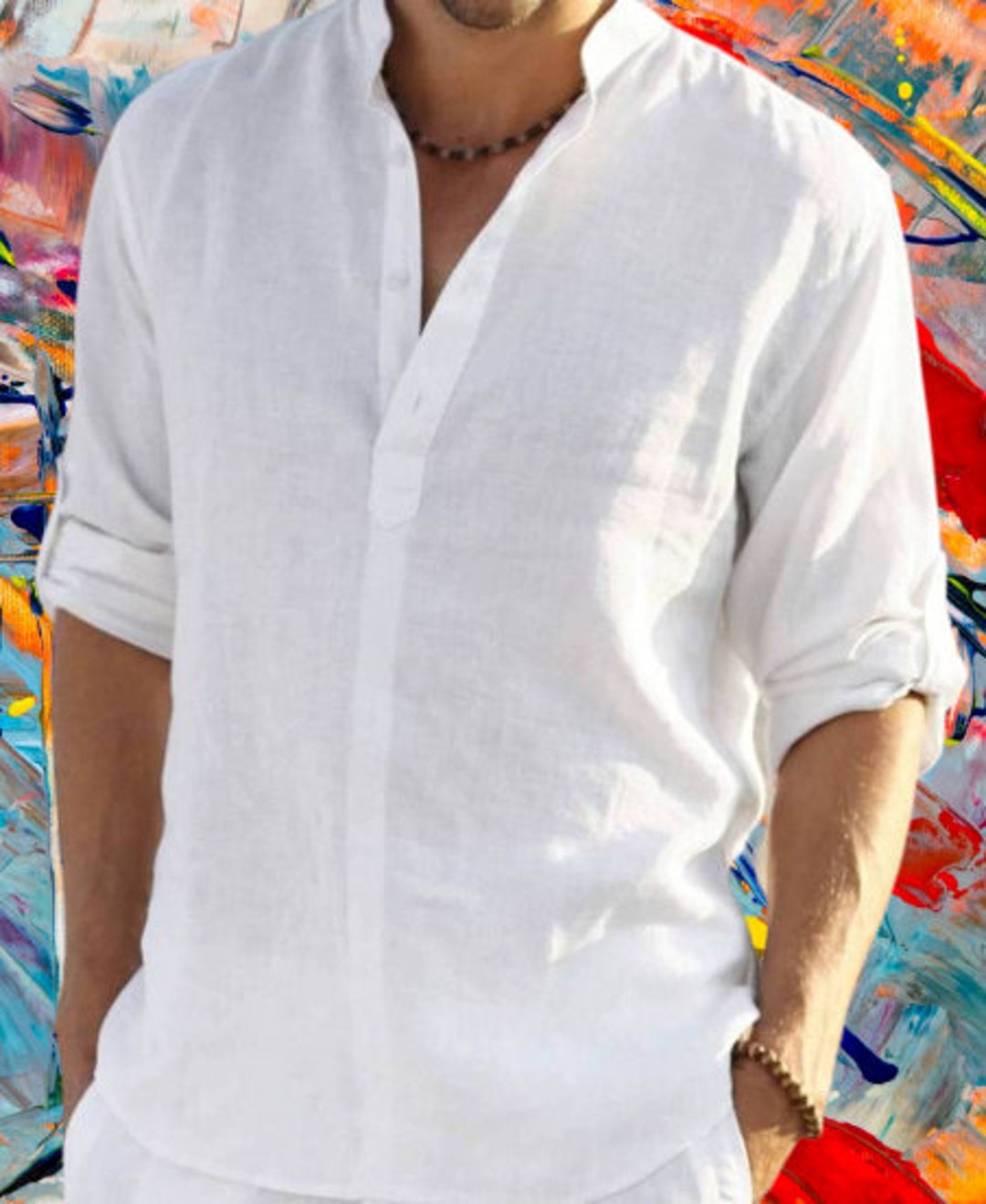 Man White Linen Shirt Beach Wedding Party Special Occasion