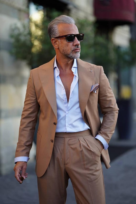 Brown Slim Fit Suit: Elegant Two-Button Formal Wear