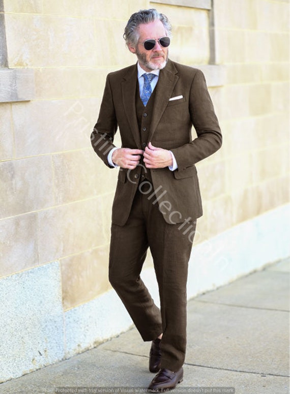 男性用ダークブラウンスーツ、リッチブラウンスーツ、ブラウンリネン