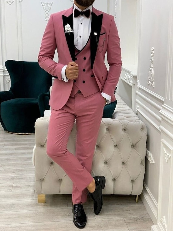 Men s Pink 3 Piece Suit Wedding Engagement Groomsmen Suits Elegant Dinner Party Wear Slim Fit Suit Coat Pant Etsy Israel