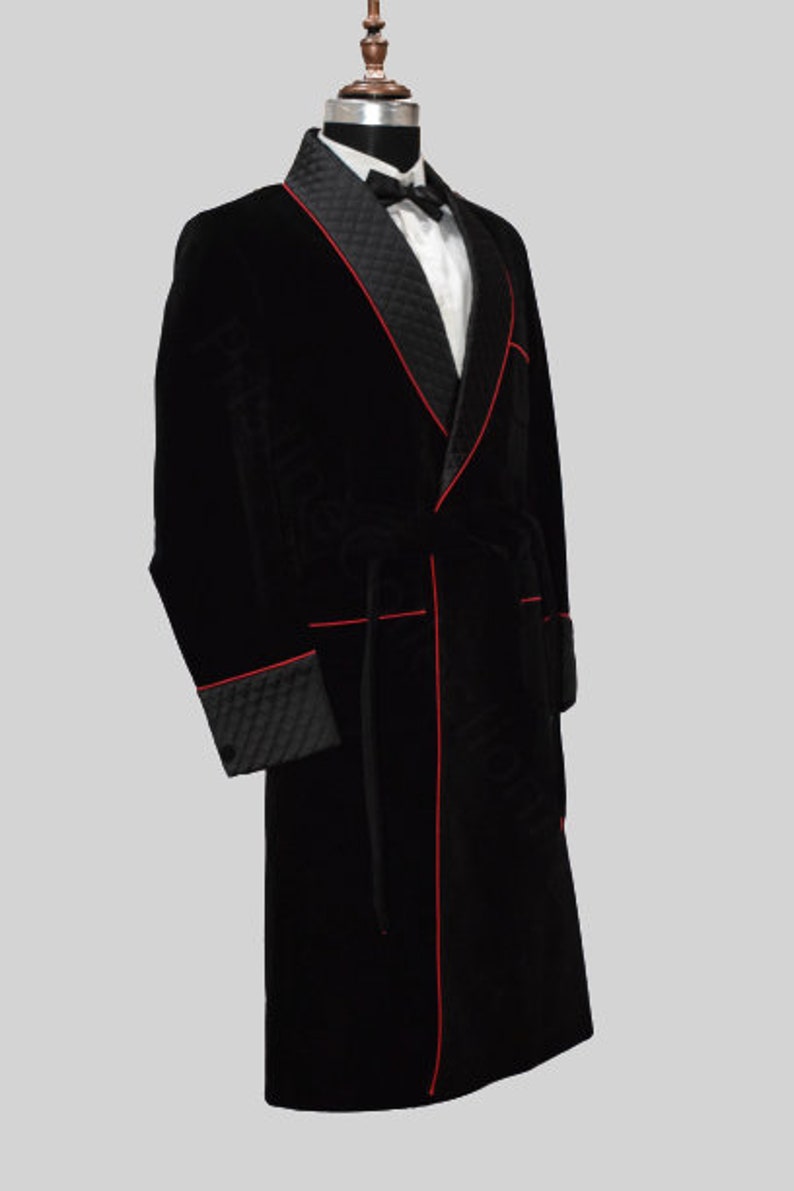 Men's Black Velvet Long Robes Jackets Quilted Long Robe Etsy