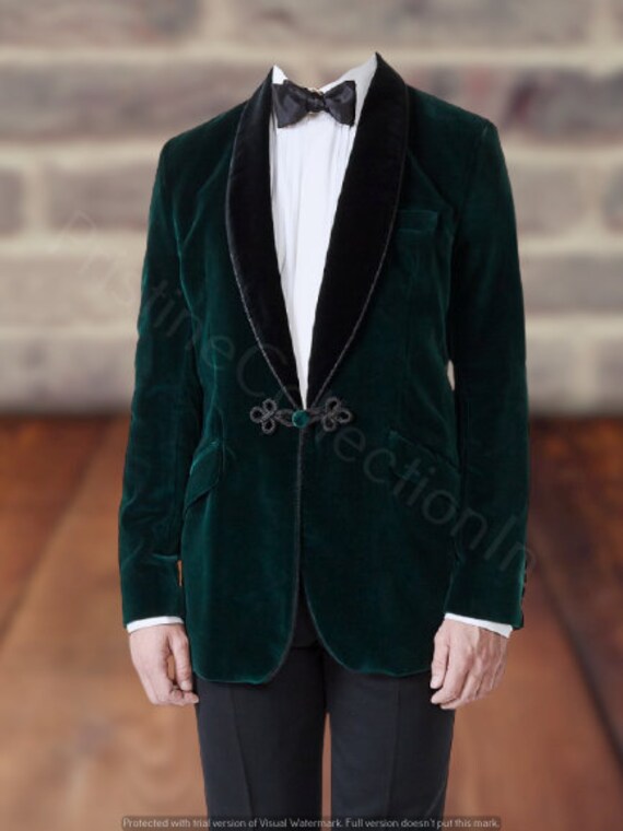 Mens Smoking Jackets Black & Green Velvet Quilted Smoking Jackets