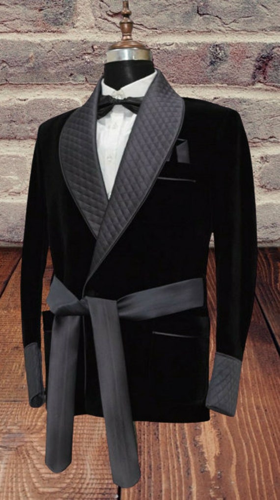 velet 下北沢 smoking jacket Men Smoking Jacket Black Velvet Smoking Jackets Quilted Silk