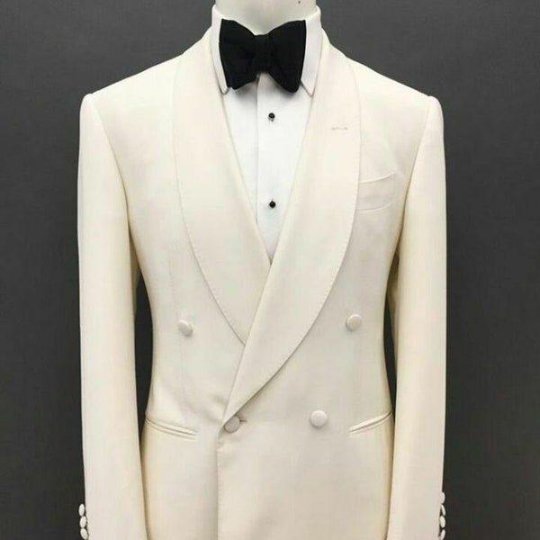 Double Breasted White Blazer Christmas Party Wear Blazer Groomsmen Wedding Party Wear White Jacket Evening Wear Jacket New Coat Blazers