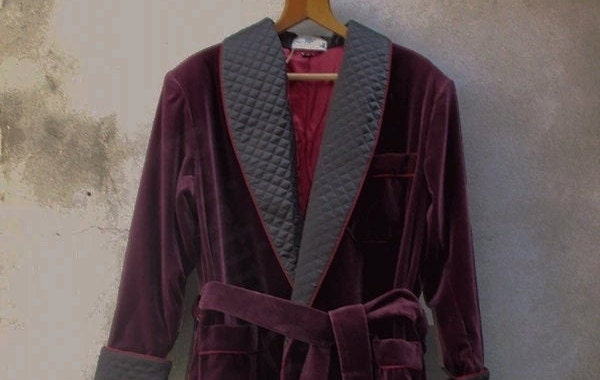 Men's Wine Velvet Dressing Gown: Quilted Silk Shawl Collar Robe - Etsy