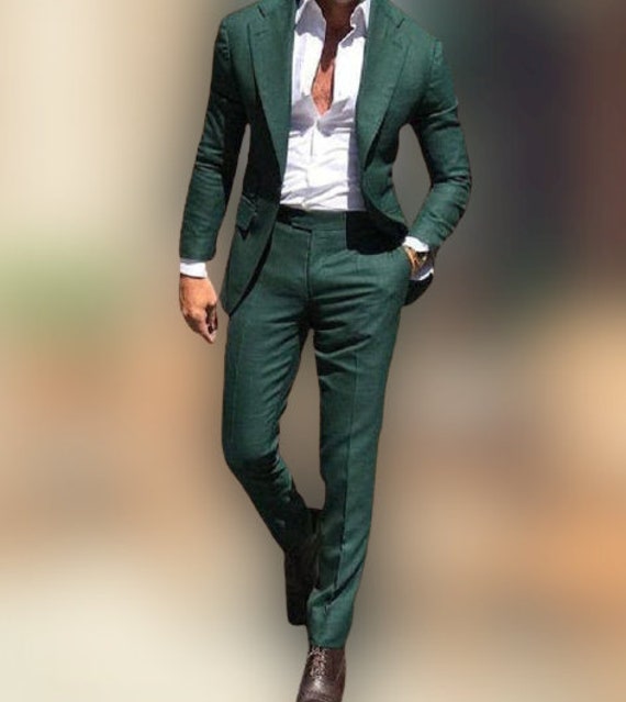 slim fit dress slacks Emerald Elegance Three-Piece Suit – Sophisticated Green Suit for Men. –  HolloMen main image 0