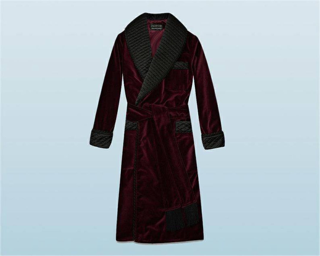 Mens Velvet Dressing Gown Smoking Jacket Burgundy Quilted Silk Etsy