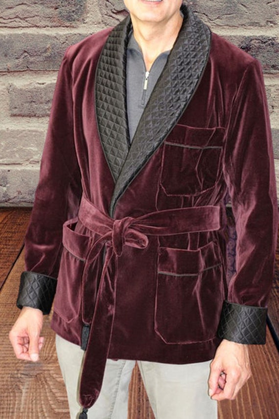 Mens velvet top smoking robe