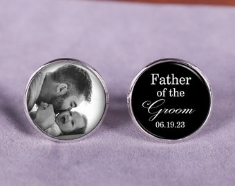 Father Of The Groom Gift Cufflinks, Photo Custom Cufflinks, Groom Gift From Bride, Personalized Wedding Cufflinks, Wedding Gift For Dad