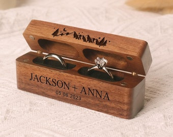 Coffret pour alliances double en bois personnalisé, Coffret porte alliances, Porte bague de fiançailles, Boîte à bagues pour proposition, Cérémonie de mariage rustique moderne