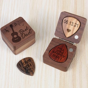 Personalized Wooden Guitar Picks with Case, Custom Guitar Pick Kit, Holder Box for Picks, Musicians Player, Father&#39;s Day Birthday Gift Idea