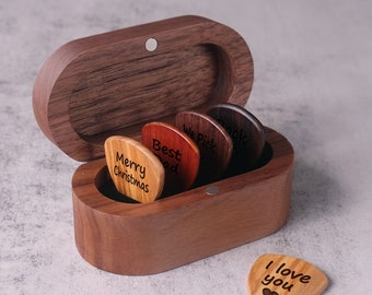 Custom Guitar Pick Holder, Engraved Wooden Guitar Pick Case, Personalized Guitar Pick Box, Plectrum Box Guitar Player Gifts, Gift For Dad