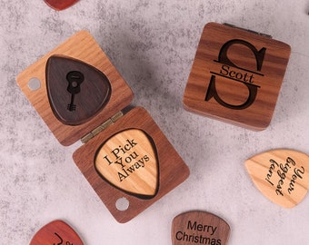 Custom Guitar Pick Holder, Engraved Wooden Guitar Pick Case, Personalized Guitar Pick Box, Guitar Player Gifts, Gift For Him Dad Grandpa