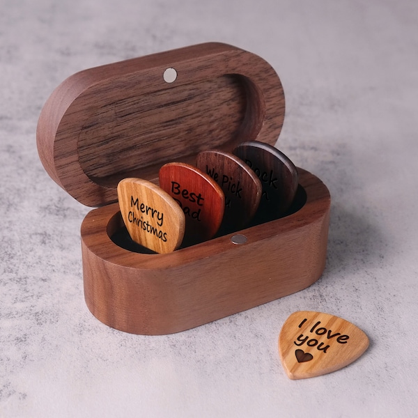 Custom Guitar Pick Holder, Engraved Wooden Guitar Pick Case, Personalized Guitar Pick Box, Plectrum Box Guitar Player Gifts, Gift For Dad