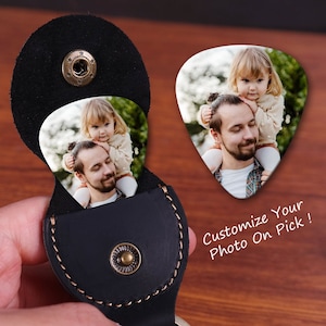 Custom Photo Guitar Pick with Leather Case, Personalized Guitar Pick, Gift for Him Boyfriend Dad Husband