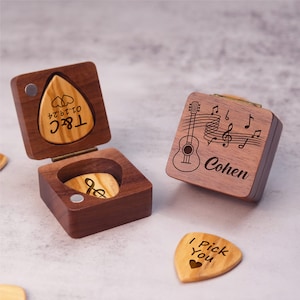 Custom Guitar Pick Holder, Wooden Guitar Pick Case, Personalized Engraved Guitar Pick Box, Guitar Plectrum Box, Guitar Player Gifts