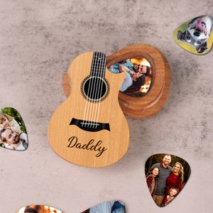 Photo Custom Guitar Pick Holder, Personalized Wooden Guitar Pick Case, Guitar Pick Box, Guitar Player Gifts, Father&#39;s Day Birthday Gift Idea