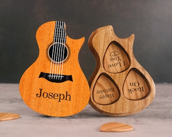Wooden Guitar Pick Holder, Custom Guitar Pick Case, Guitar Player Gifts, Guitar Pick Kit Box, Father's Day Birthday Gift Idea