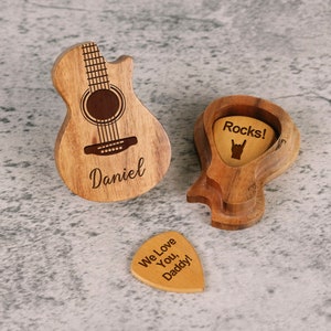 Personalized Wooden Guitar Picks with Case, Custom Guitar Pick Kit, Holder Box for Picks, Musicians Player, Father&#39;s Day Birthday Gift Idea