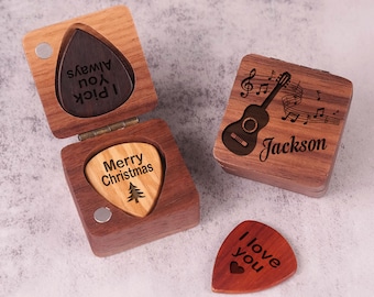 Engraved Wooden Custom Guitar Pick Holder, Guitar Pick Case, Personalized Guitar Pick Box, Guitar Player Gifts, Gift For Dad Him And Grandpa