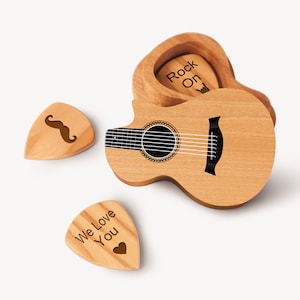 Personalized Wooden Guitar Picks with Case, Custom Guitar Pick Kit, Holder Box for Picks, Musicians Player, Father&#39;s Day Birthday Gift Idea