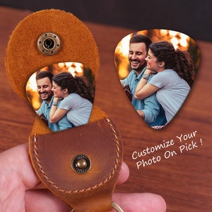 Custom Photo Guitar Pick with Leather Case, Personalized Guitar Pick, Gift for Him Boyfriend Dad Husband