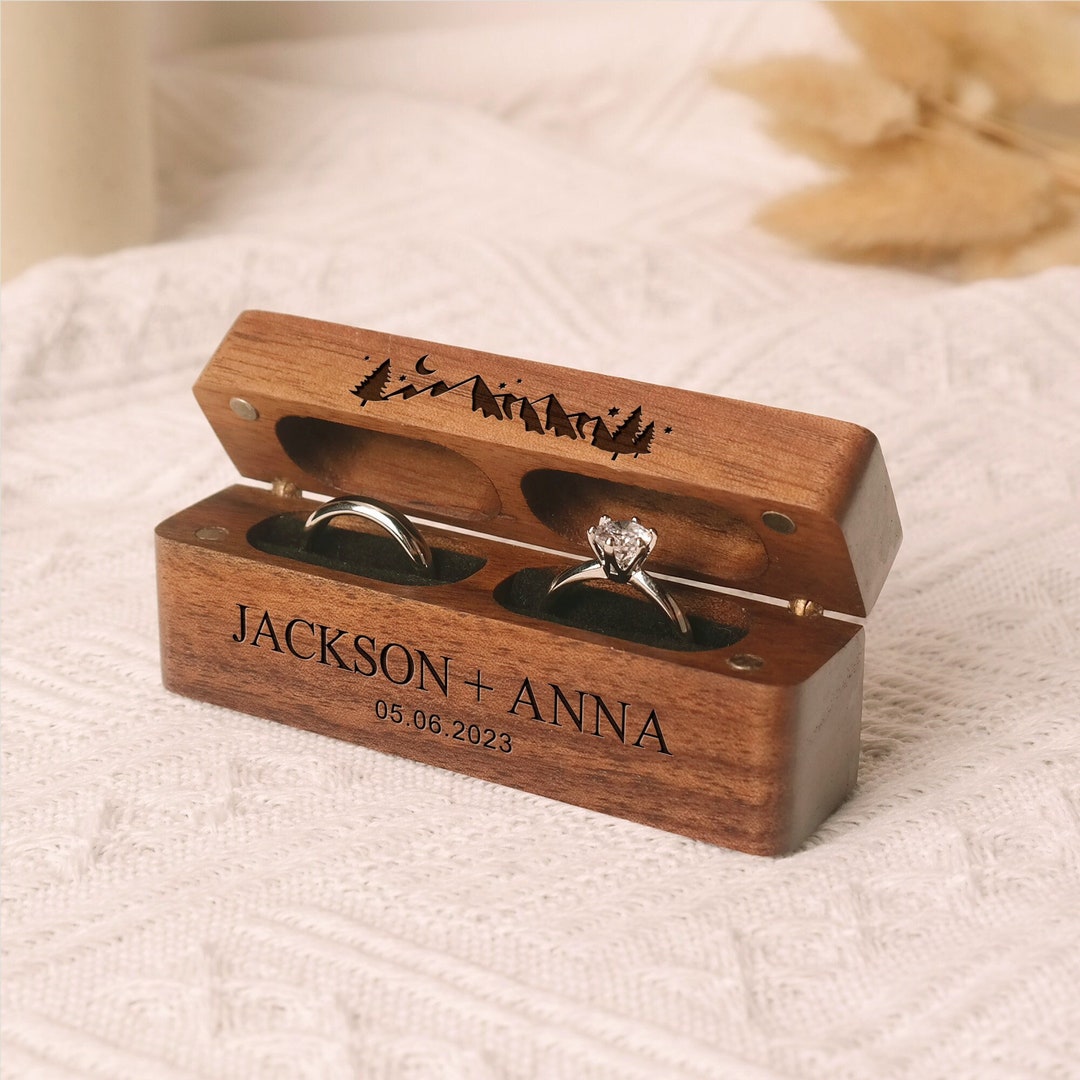 Custom Wood Double Wedding Ring Box, Ring Bearer Box, Engagement Ring Holder, Ring Box Proposal