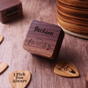 Custom Guitar Pick Holder, Wooden Guitar Pick Case, Personalized Engraved Guitar Pick Box, Guitar Plectrum Box, Guitar Player Gifts