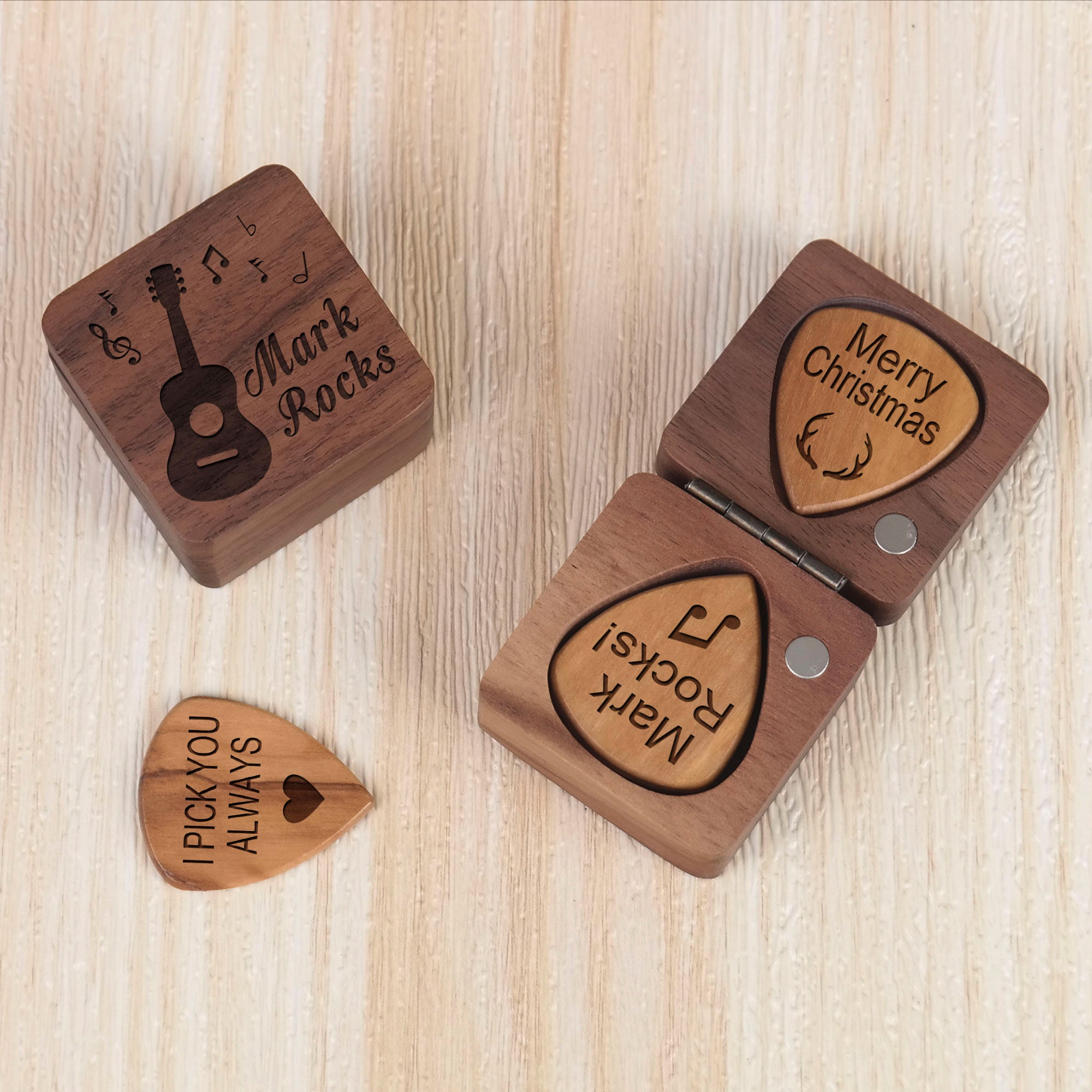 NGTSFLY Étui pour médiators de guitare en bois avec texte personnalisé,  cadeau pour petit ami et tout musicien (style 2) : : Instruments  de musique, scène et studio