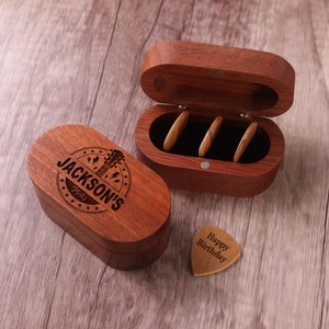 Custom Guitar Pick Holder, Wooden Guitar Pick Case, Personalized Engraved Guitar Pick Box, Guitar Plectrum Box, Guitar Player Gifts