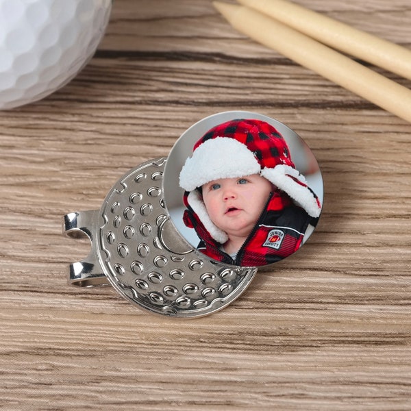 Personalisiertes Foto-Golfballmarker- und Hutclip-Set, Golfgeschenk für Mann, Geschenk für Golfer, Vatertagsgeschenk, Geschenk für Ehemann, Geschenk für Opa