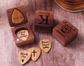 Wooden Guitar Pick Case, Custom Guitar Pick Holder, Personalized Engraved Guitar Pick Box, Guitar Plectrum Box, Guitar Player Gifts