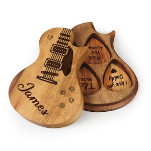 Personalized Wooden Guitar Picks with Case, Custom Guitar Pick Kit, Holder Box for Picks, Musicians Player, Father's Day Birthday Gift Idea image 2