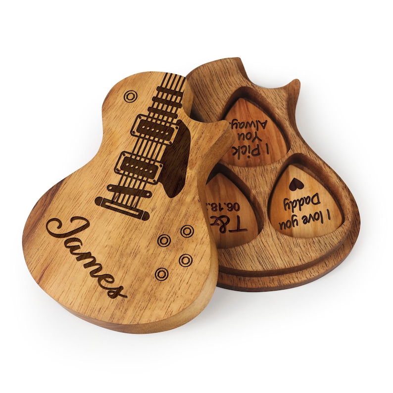 Personalized Wooden Guitar Picks with Case, Custom Guitar Pick Kit, Holder Box for Picks, Musicians Player, Father's Day Birthday Gift Idea image 2