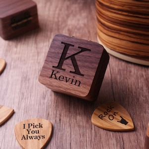 Custom Guitar Pick Holder, Wooden Guitar Pick Case, Personalized Engraved Guitar Pick Box, Guitar Plectrum Box, Guitar Player Gifts