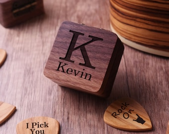 Custom Guitar Pick Holder, Wooden Guitar Pick Case, Personalized Engraved Guitar Pick Box, Guitar Plectrum Box, Guitar Player Gifts