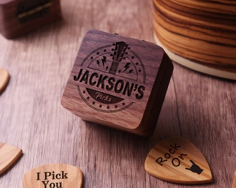 Custom Guitar Pick Holder, Wooden Guitar Pick Case, Personalized Engraved Guitar Pick Box, Guitar Plectrum Box, Guitar Player Gifts