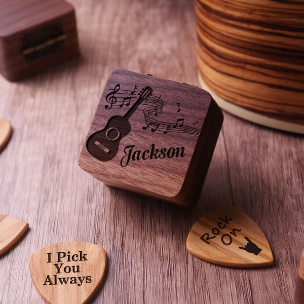 Custom Guitar Pick Holder, Wooden Guitar Pick Case, Personalized Engraved Guitar Pick Box, Guitar Plectrum Box, Guitar Player Gifts