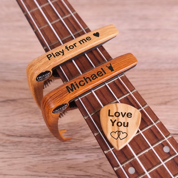 Capodastre de guitare personnalisé, Capodastre de guitare personnalisé, Médiator de guitare, Cadeau de Saint-Valentin, Cadeau d’anniversaire, Cadeau de Noël pour les guitaristes, Cadeau de musicien