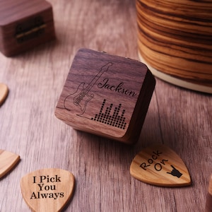 Custom Guitar Pick Holder, Wooden Guitar Pick Case, Personalized Engraved Guitar Pick Box, Guitar Plectrum Box, Guitar Player Gifts