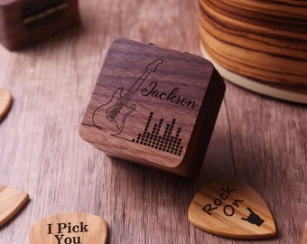 Custom Guitar Pick Holder, Wooden Guitar Pick Case, Personalized Engraved Guitar Pick Box, Guitar Plectrum Box, Guitar Player Gifts