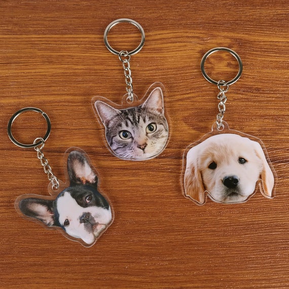 Custom Dog Keychain, Dog and Cat Face, Pet Dog Memorial Gift