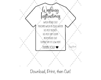 Clothing Care Card Printable, Washing Instructions (Instant Download)