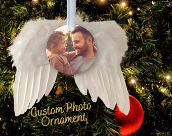 Personalized Ornament with Photo-Angel Wings-Memorial Gift-Custom Photo Ornament-Christmas Ornament-Pet Ornament-Memorial Ornament-Wings