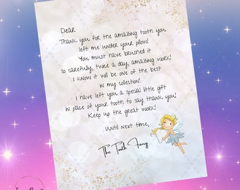 Gepersonaliseerde tandenfeebrief, afdrukbare aandenken (digitale download)