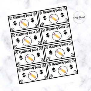 Class Bucks Reward Money-PRINTABLE Classroom Reward Money for Good behavior/Completed Work/Participation-Class room Bucks/Money/Coupons