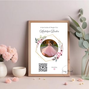 Digital Quinceanera Scan to Pay Editable Template-Customizable Digital Download with Instant Access-Party Decor-Scannable QR code-Gold Frame