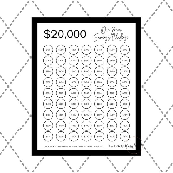 Save 20,000 Dollars in one year-Printable 20K Savings Challenge-Easy to save 20K in ONE year! Money Saving Challenge-Saving 20,000 Dollars-