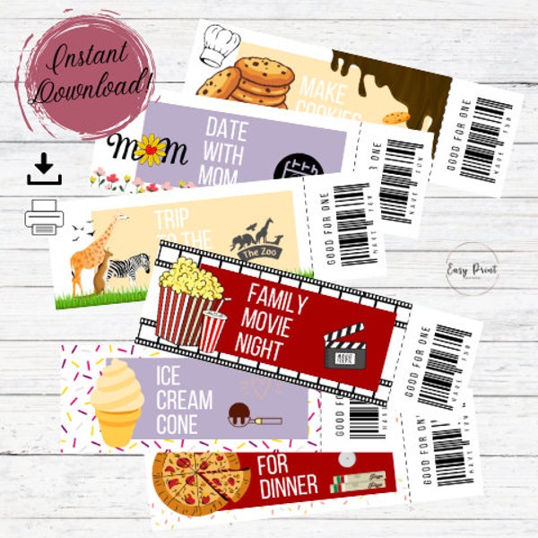 Printable Reward Coupons for Kids-INSTANT DOWNLOAD-Perfect for Birthdays, Chore Rewards, Tooth Fairy Gift, Recognition, or Just because!